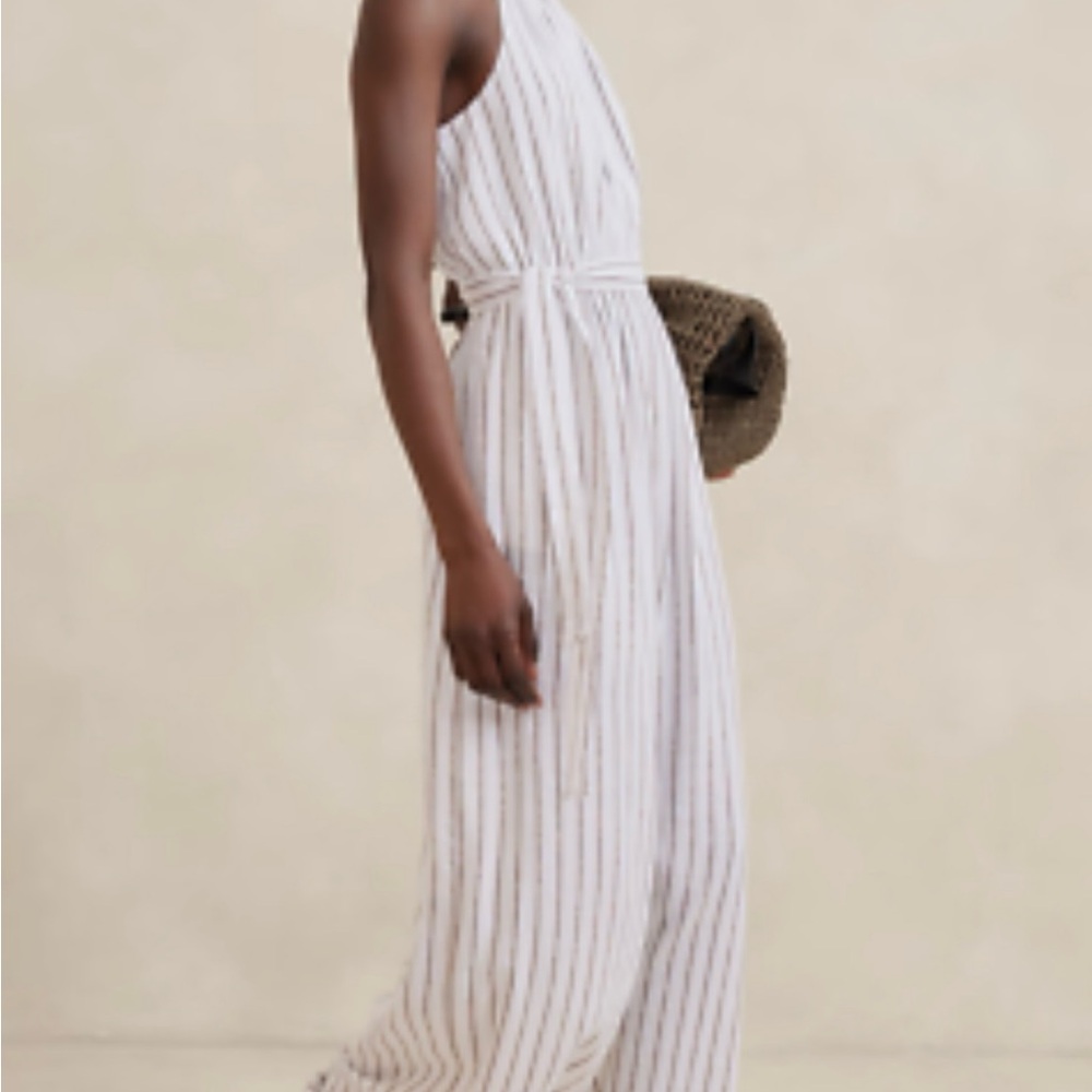 Banana Republic Striped White Jumpsuit